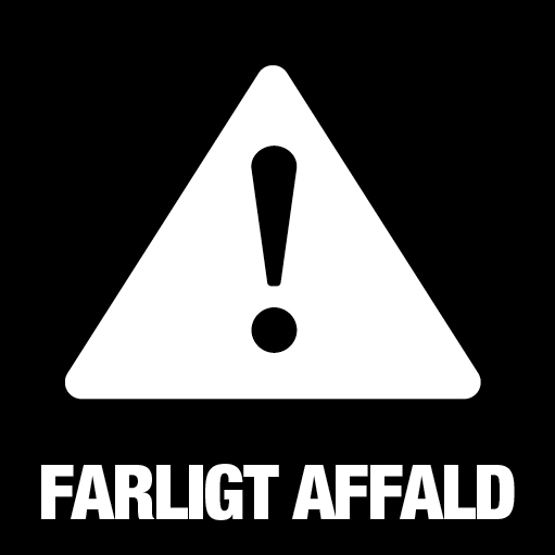 Piktogram Farligt affald 15x15 cm Konturskåret Hvid