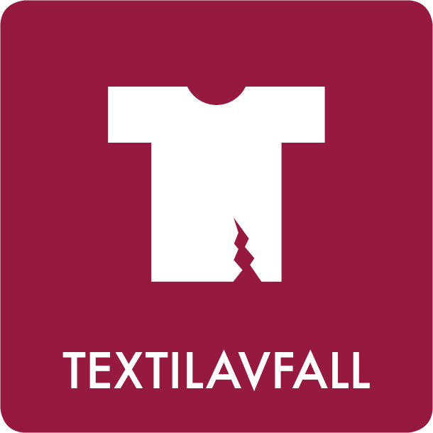 Piktogram Textilavfall 12x12 cm Självhäftande Bordeaux