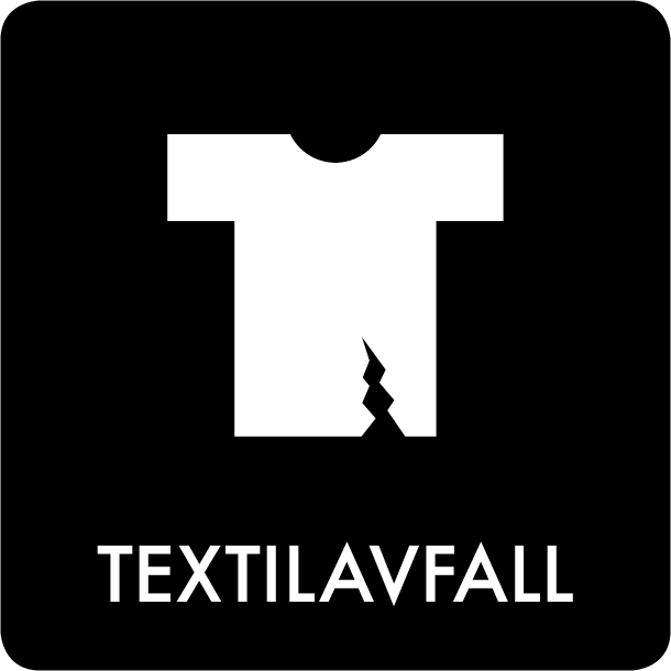 Piktogram Textilavfall 12x12 cm Självhäftande Svart
